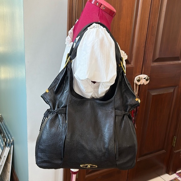 Elliott Lucca   Shoulder bag  pebbled leather Black   Brass HW  2 front pockets - Picture 3 of 17